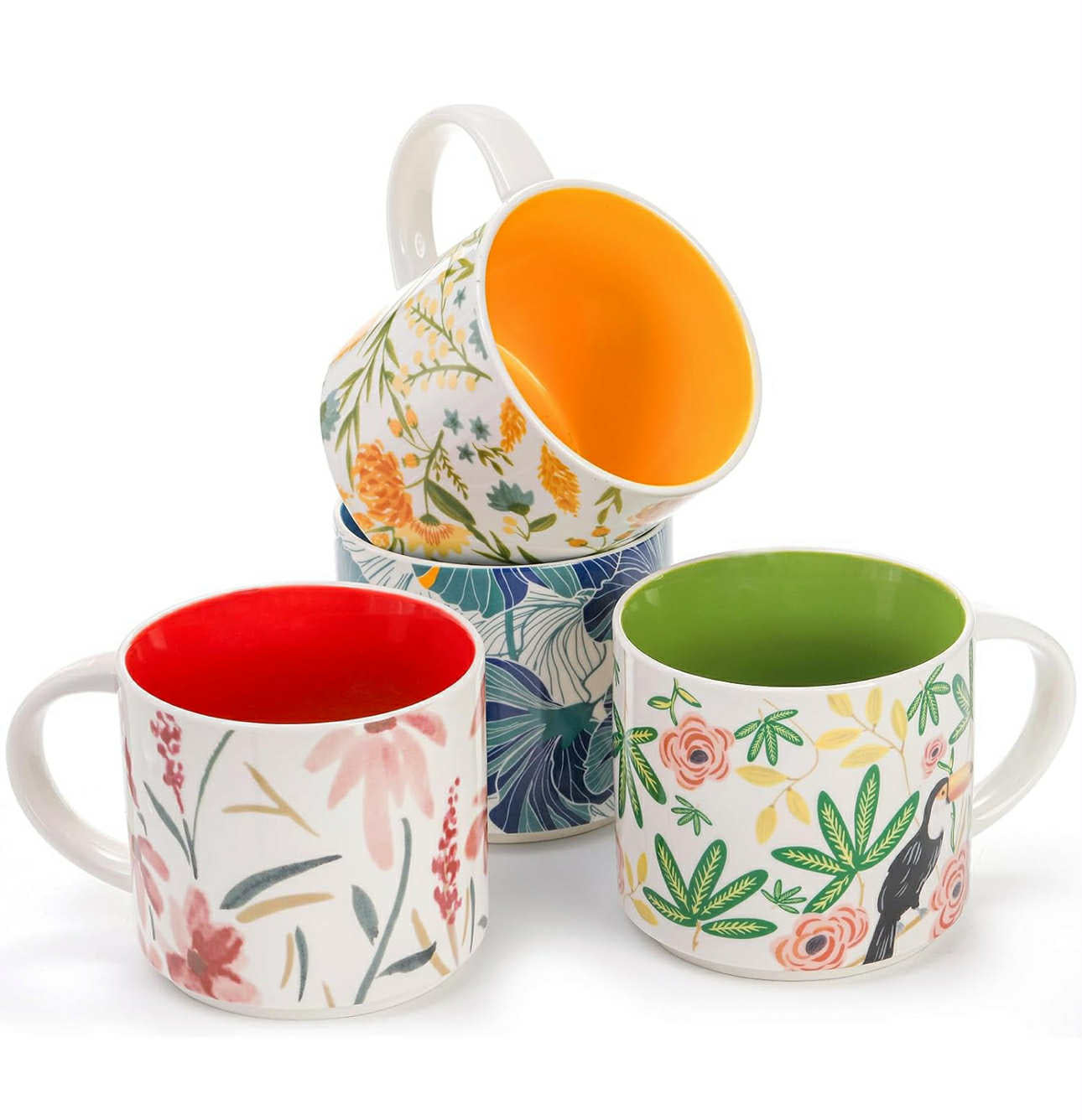 Vintage Hand Painted Floral Ceramic Mug 15oz