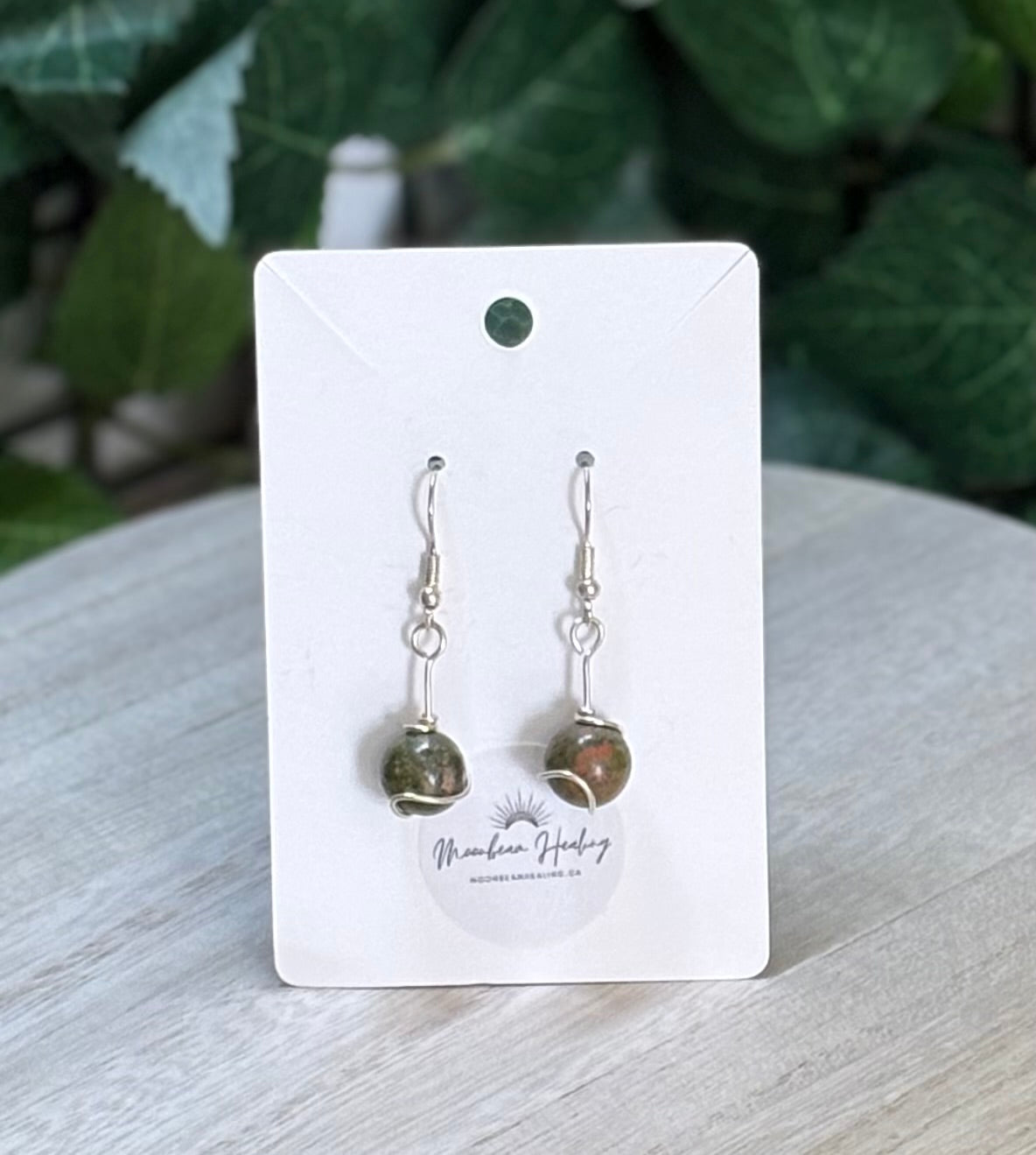 Unakite Silver Plated Earrings