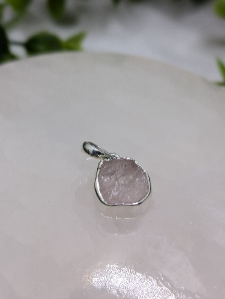 Rose Quartz Raw Enclosed Sterling Silver Pendant