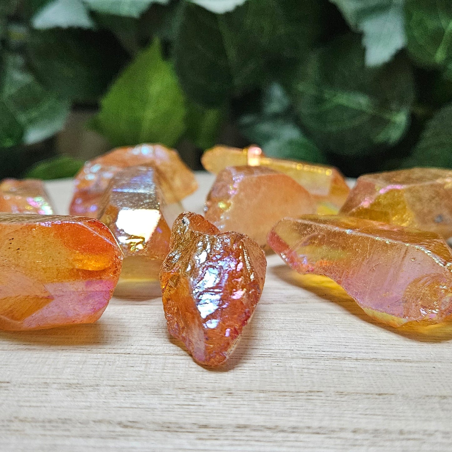 Tangerine Aura Quartz Points