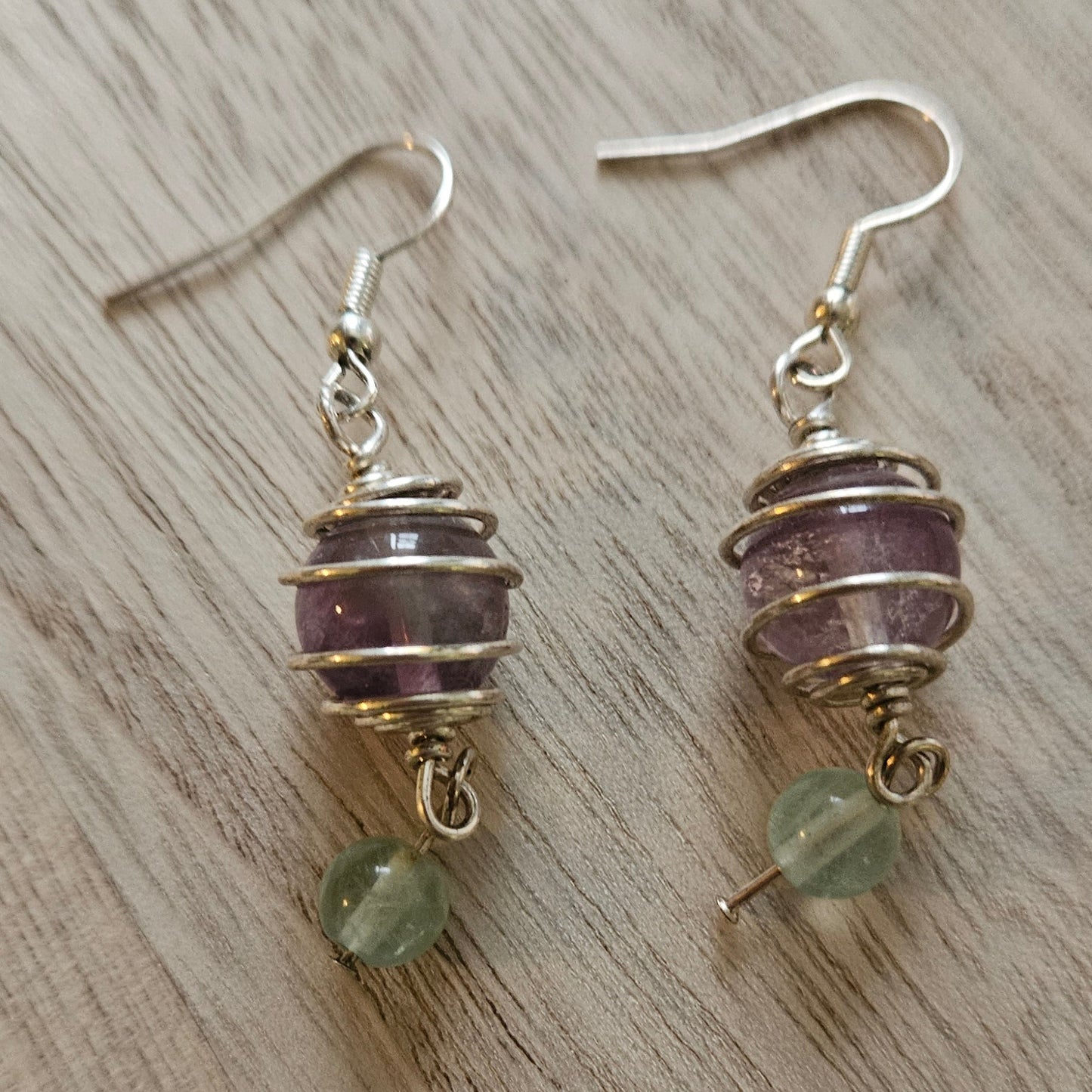 Amethyst and Fluorite Silver Plated Earrings