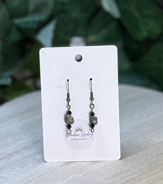 Pyrite & Black Obsidian Earrings