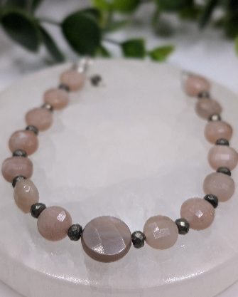 Peach Moonstone & Pyrite Bracelet
