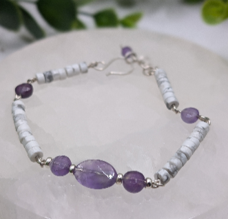 Howlite & Amethyst Sterling Silver Bracelet