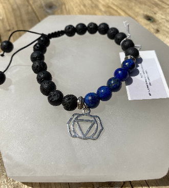 Lava and Lapis Lazuli (Third-Eye Chakra) Bracelet w/ Charm