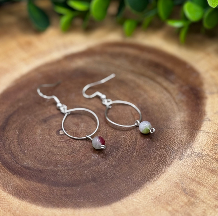 Watermelon Tourmaline Halo Sterling Silver Earrings