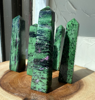Zoisite with Ruby Obelisks