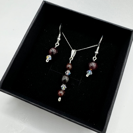 Garnet Sterling Silver Earring & Necklace Set