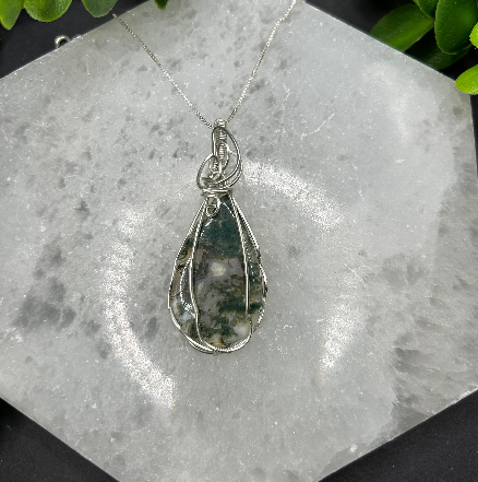 Handcrafted Moss Agate Sterling Silver Pendant