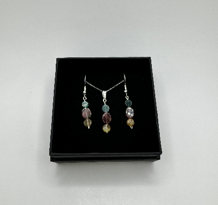 Watermelon Tourmaline Sterling Silver Earring & Necklace Set