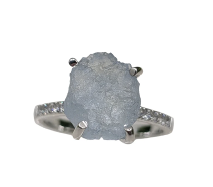 Aquamarine Raw Sterling Silver Ring with White Topaz