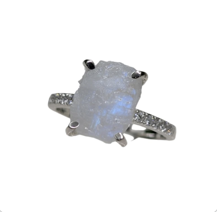 Moonstone Raw With White Topaz Sterling Silver Ring