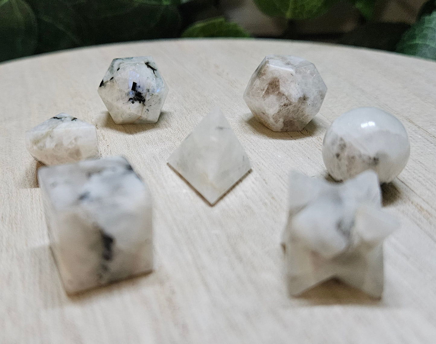 Rainbow Moonstone Sacred Geometry Set (7 Pieces)