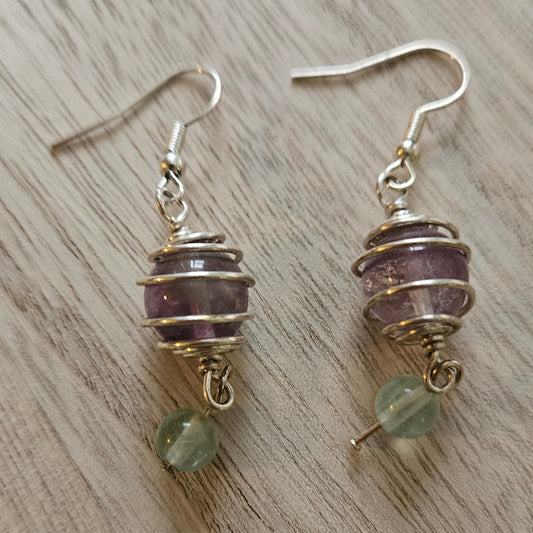 Amethyst and Fluorite Silver Plated Earrings